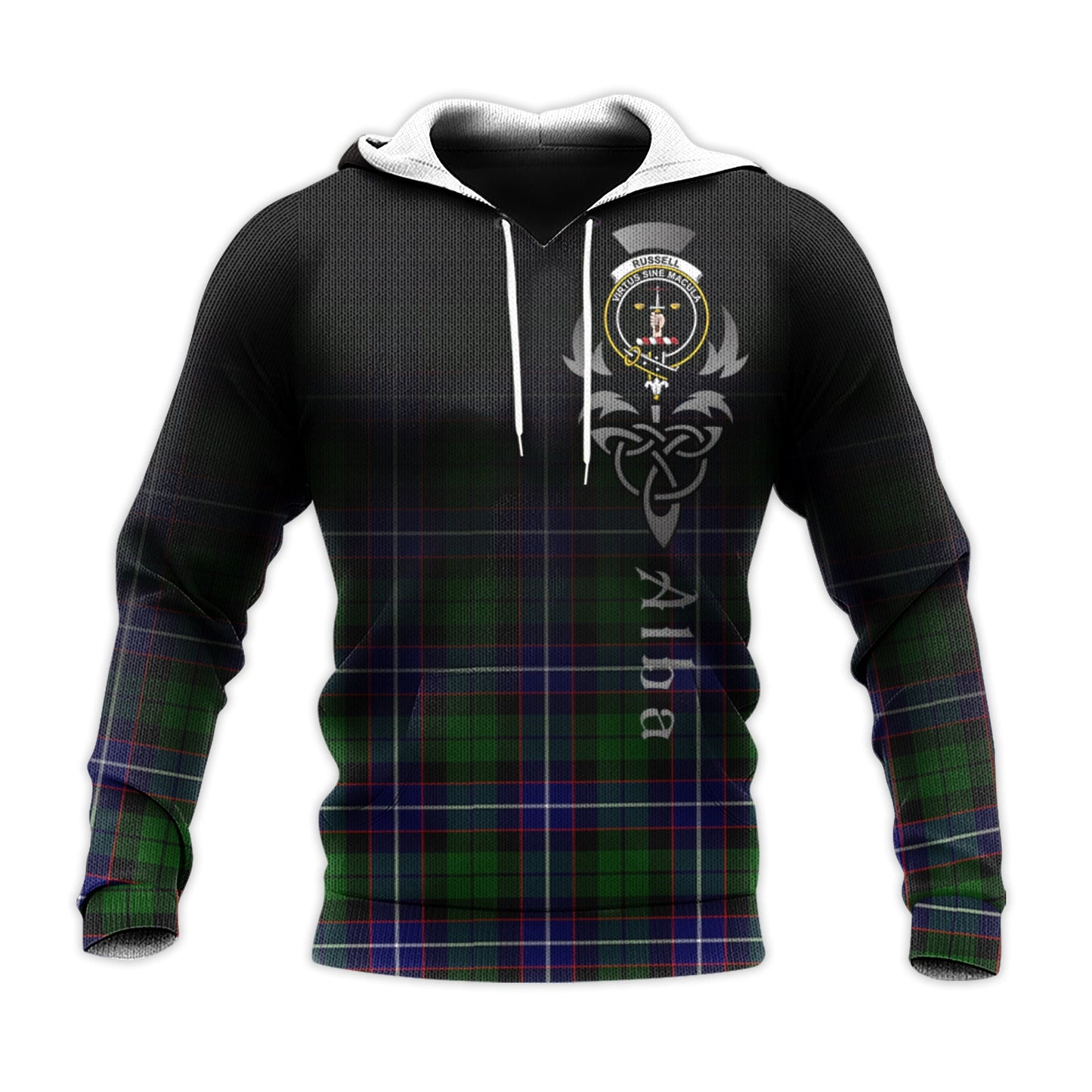 Printivon Russell Modern Tartan Crest Alba Celtic Hoodie