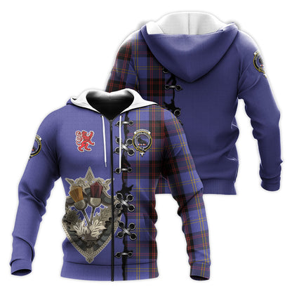 Printivon Rutherford Tartan Hoodie Lion Rampant And Celtic Thistle Style