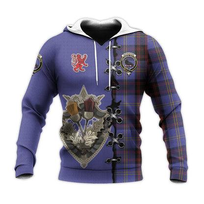 Printivon Rutherford Tartan Hoodie Lion Rampant And Celtic Thistle Style
