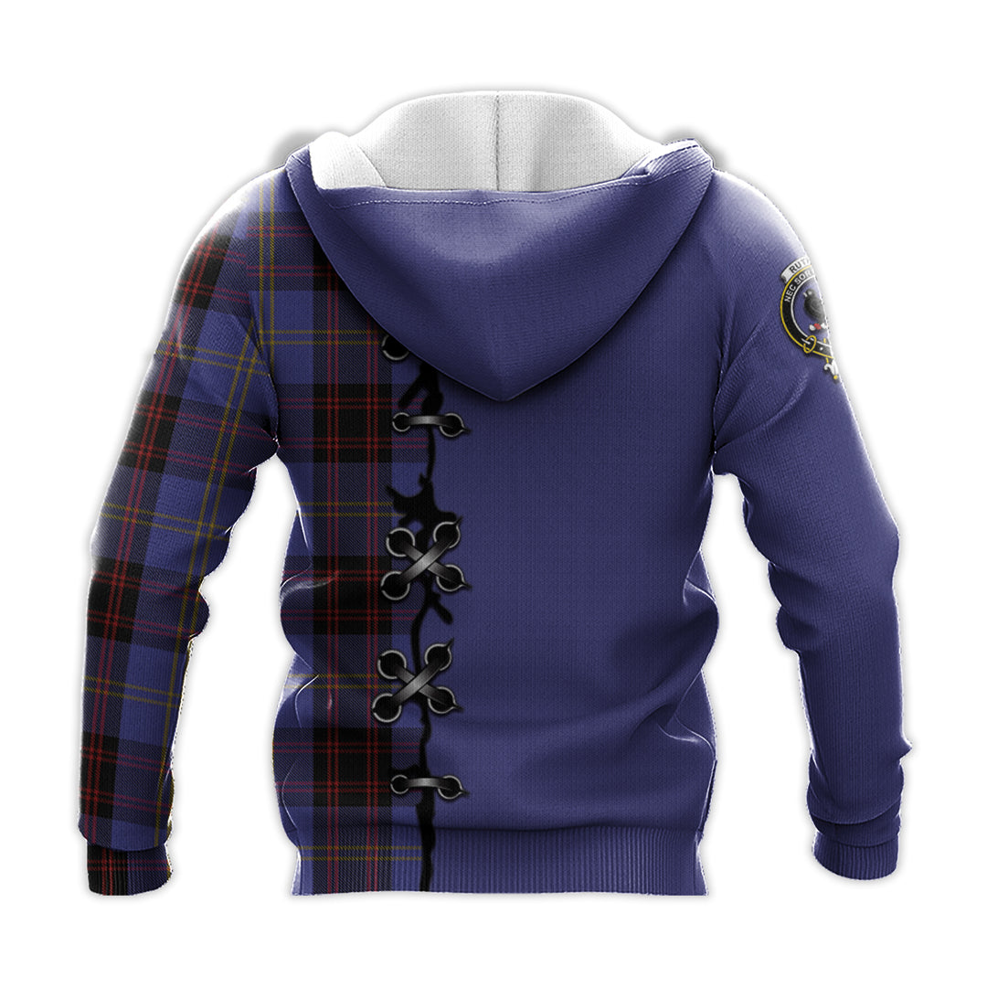 Printivon Rutherford Tartan Hoodie Lion Rampant And Celtic Thistle Style