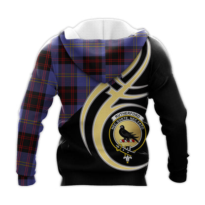 Printivon Rutherford Clan Believe In Me Crest Tartan Knitted Hoodie Custom Your Text