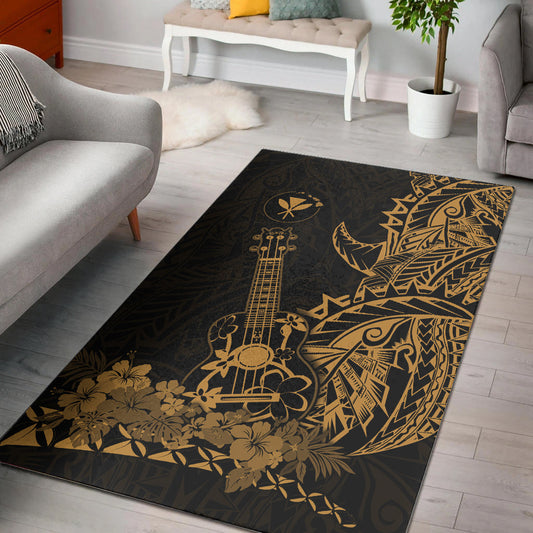 Hawaii Polynesian Area Rug Ukulele Gold