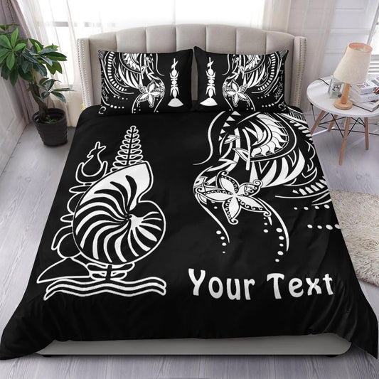 (Custom Personalised) New Caledonia Bedding Set Emblem Nautilus Shell Version Black