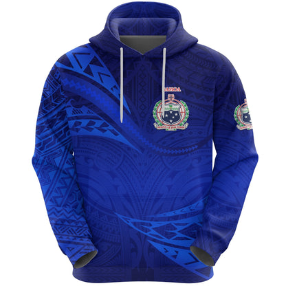 Custom Text Manu Samoa Rugby Hoodie Personalised Samoa Coat Of Arm Blue Zip Up Hoodie