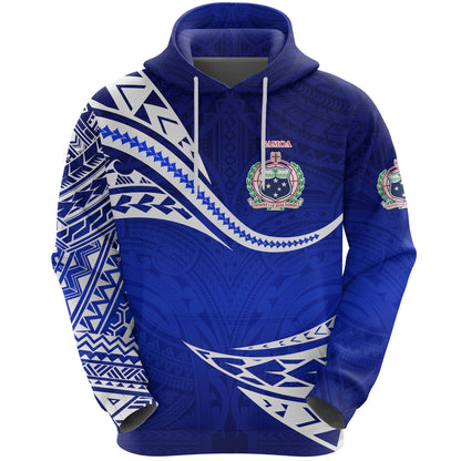 Custom Text   Manu Samoa Rugby Hoodie Personalised Samoa Coat Of Arms Unique Version Blue Zip Up Hoodie