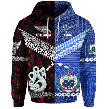 ( Personalised) Samoa And New Zealand Zip Up And Pullover Hoodie Together Red