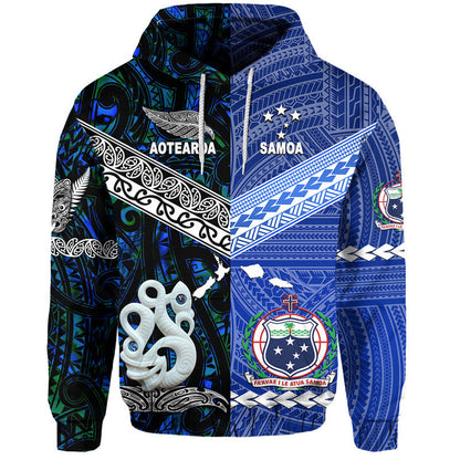 ( Personalised) Samoa And New Zealand Zip Up And Pullover Hoodie Together Blue