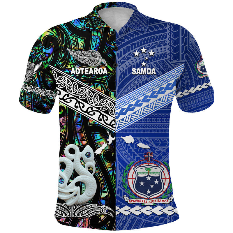 Samoa And New Zealand Polo Shirt Together - Paua Shell