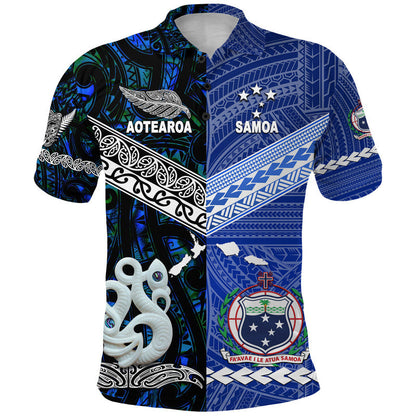 Custom Personalised Samoa And New Zealand Polo Shirt Together - Blue