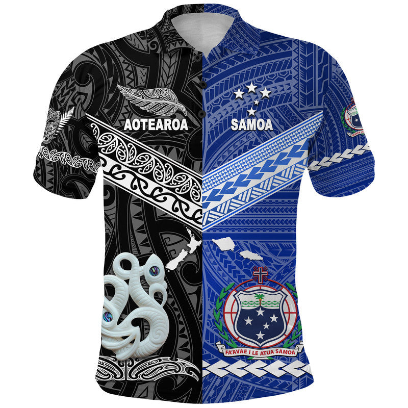Custom Personalised Samoa And New Zealand Polo Shirt Together - Black
