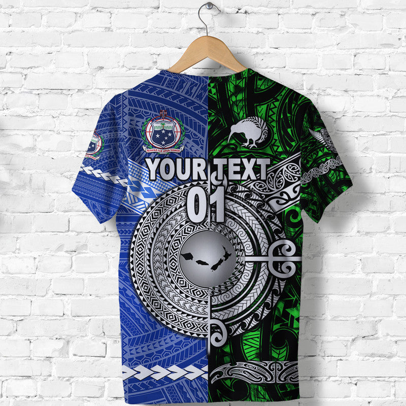 Custom Personalised Samoa And New Zealand T Shirt Together - Green