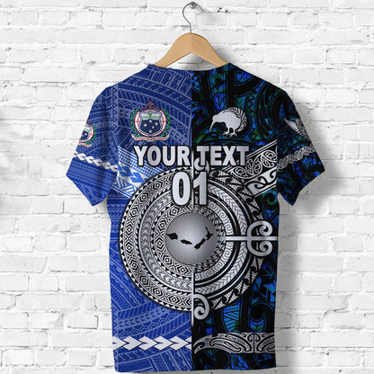 Custom Personalised Samoa And New Zealand T Shirt Together - Blue