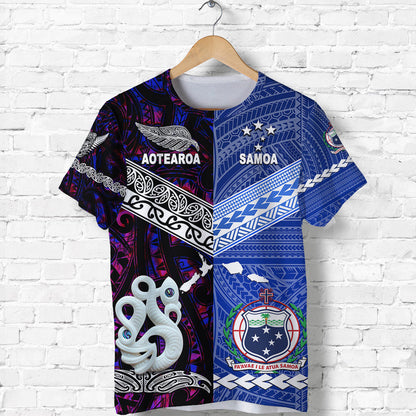 Custom Personalised Samoa And New Zealand T Shirt Together - Purple