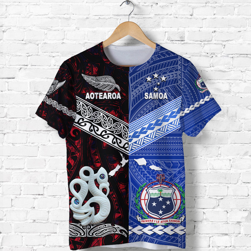 Custom Personalised Samoa And New Zealand T Shirt Together - Red