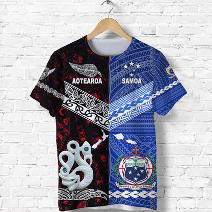 Custom Personalised Samoa And New Zealand T Shirt Together - Red
