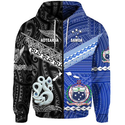 ( Personalised) Samoa And New Zealand Zip Up And Pullover Hoodie Together Black