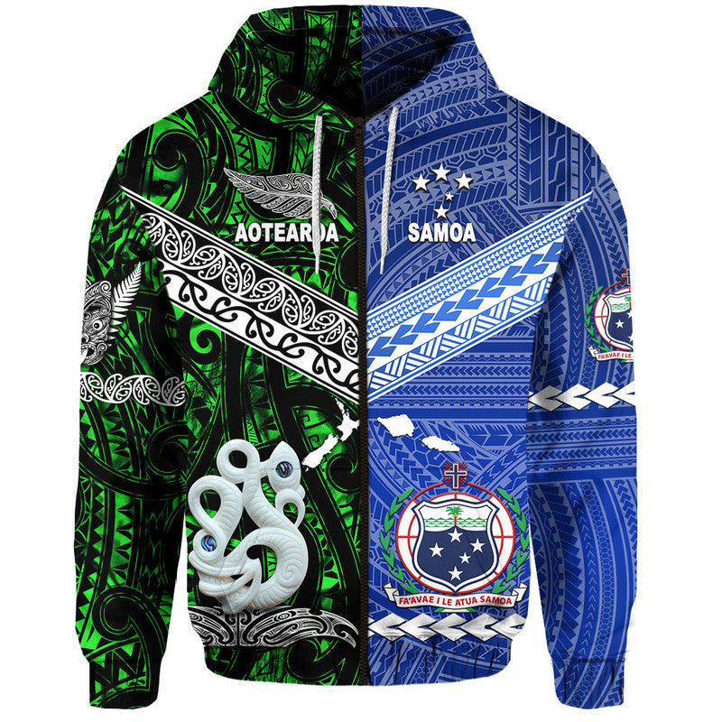 Samoa And New Zealand Zip Up And Pullover Hoodie Together Green