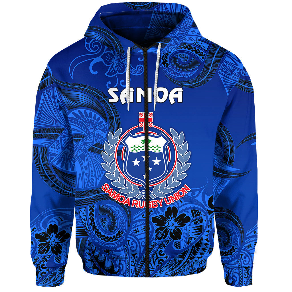 Samoa Manu Zip Hoodie Rugby Unique Style Full Blue