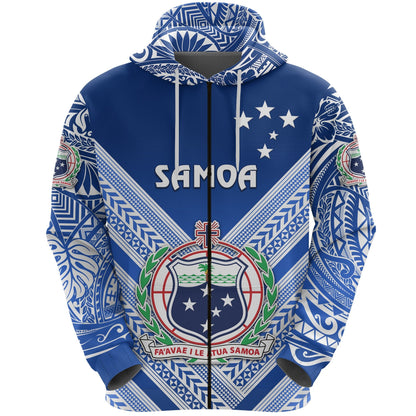 Manu Samoa Rugby Zip Hoodie Creative Style Full Blue