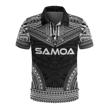 Samoa Polo Shirt - Samoa Coat Of Arms Polynesian Chief Tattoo Black Version