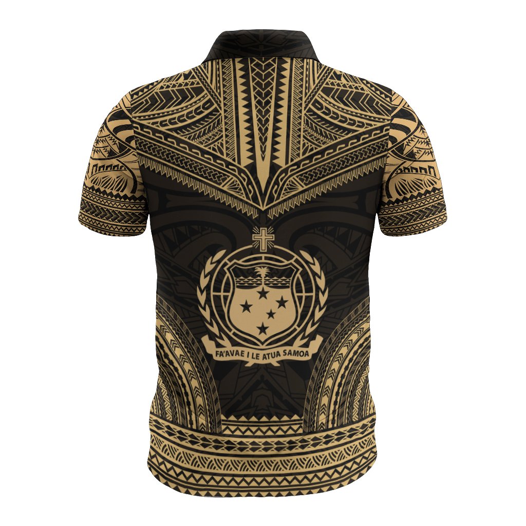 Samoa Polo Shirt - Samoa Coat Of Arms Polynesian Chief Tattoo Gold Version