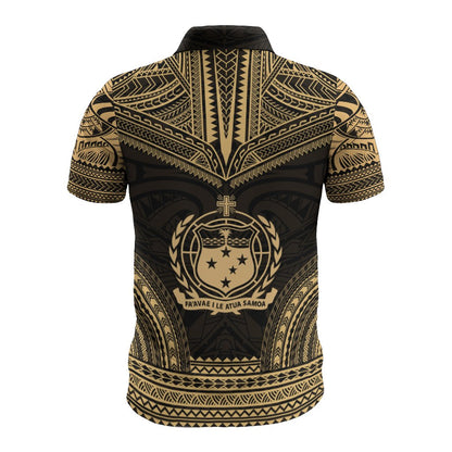 Samoa Polo Shirt - Samoa Coat Of Arms Polynesian Chief Tattoo Gold Version