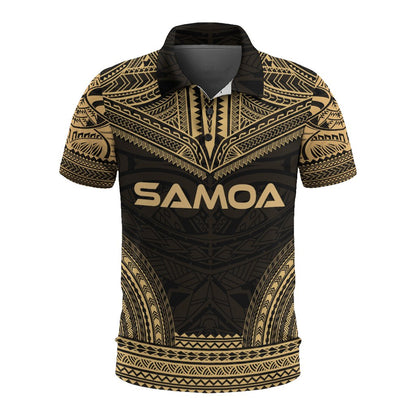 Samoa Polo Shirt - Samoa Coat Of Arms Polynesian Chief Tattoo Gold Version