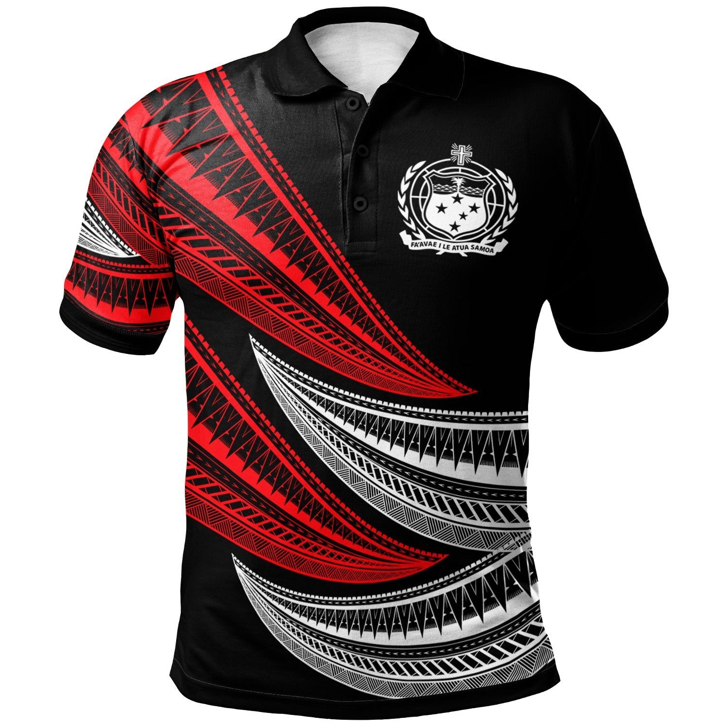 Samoa Custom Personalised Polo Shirt - Wave Pattern Alternating Red Color
