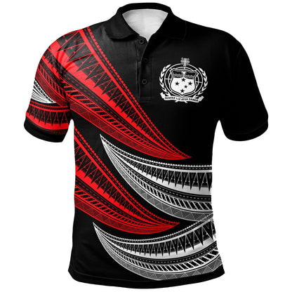 Samoa Custom Personalised Polo Shirt - Wave Pattern Alternating Red Color