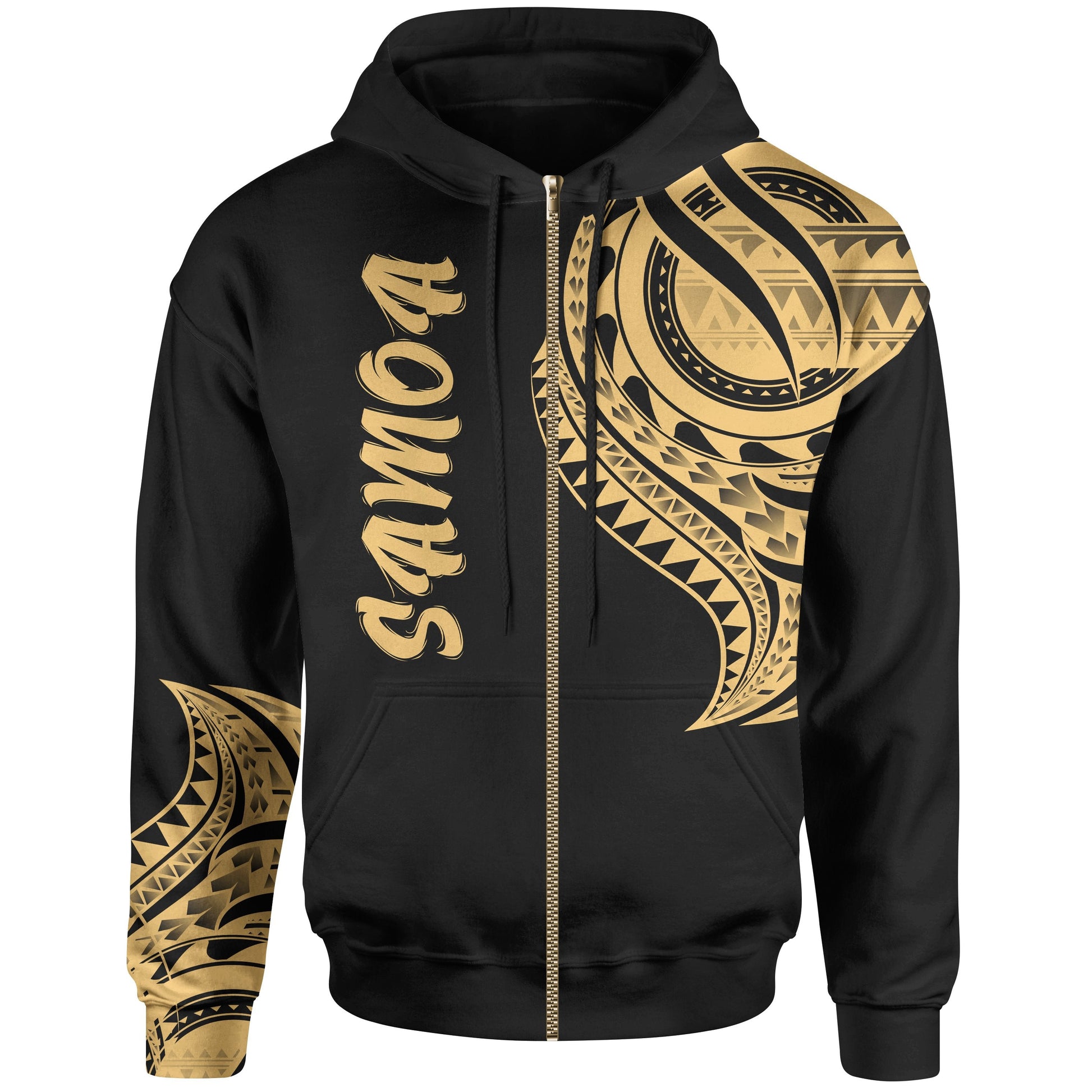 Samoa Zip Hoodie Samoan Tatau Gold Patterns