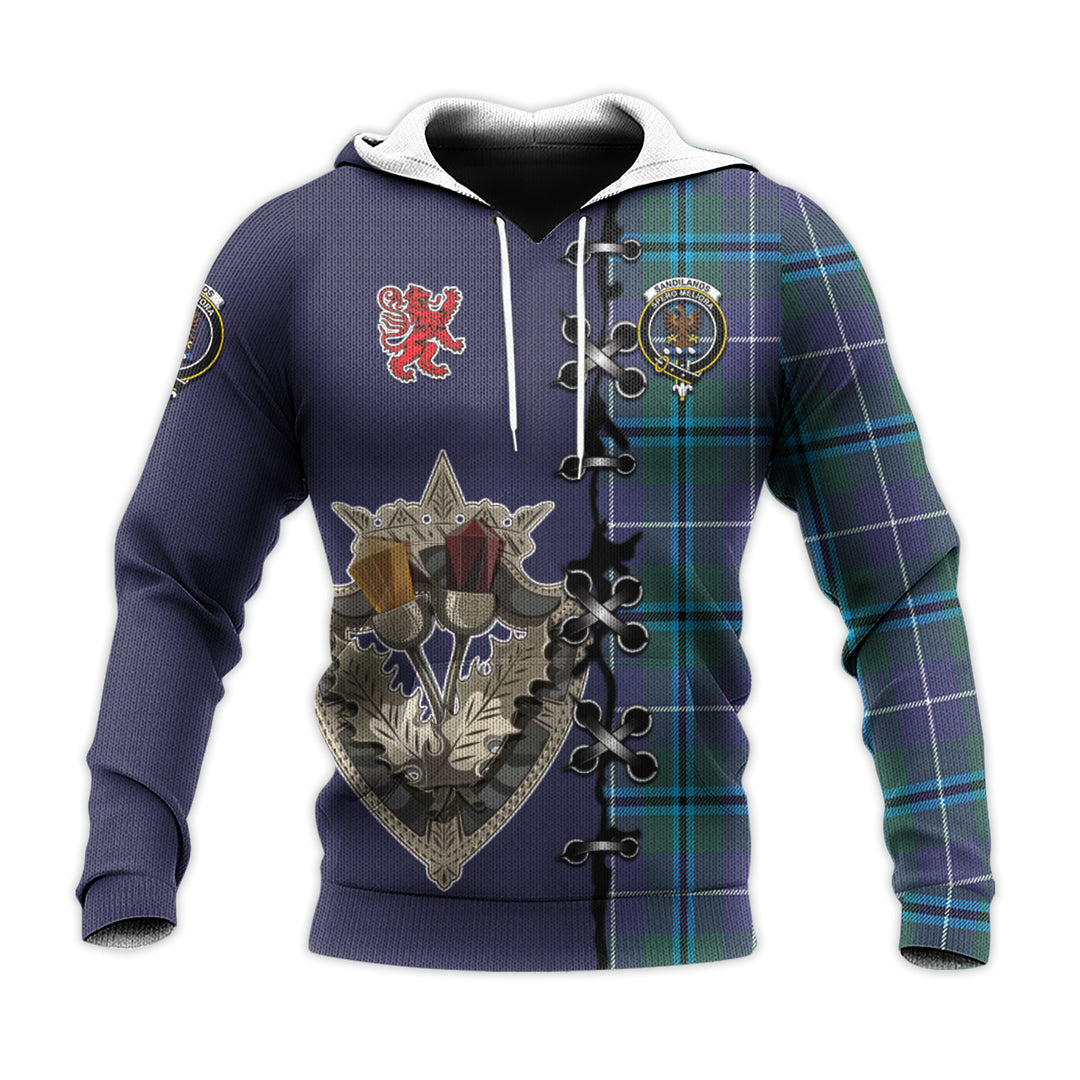 Printivon Sandilands Tartan Hoodie Lion Rampant And Celtic Thistle Style