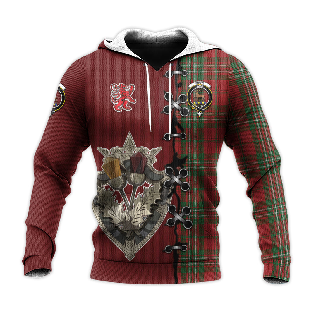 Printivon Scott Tartan Hoodie Lion Rampant And Celtic Thistle Style