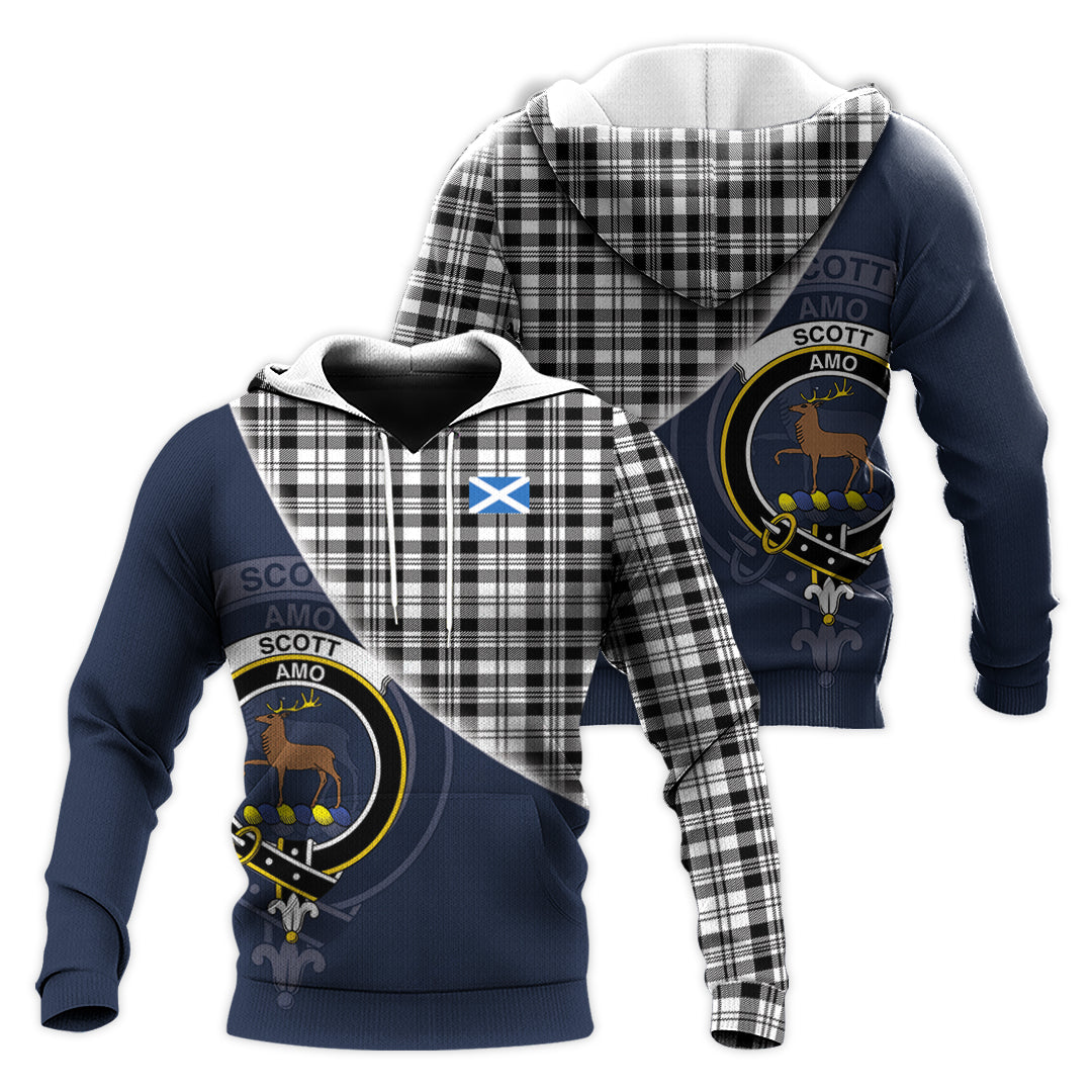 Printivon Scott Black White Tartan Scottish Crest Hoodie