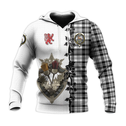 Printivon Scott Black White Tartan Hoodie Lion Rampant And Celtic Thistle Style