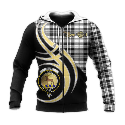 Printivon Scott Black White Clan Believe In Me Crest Tartan Knitted Hoodie Custom Your Text