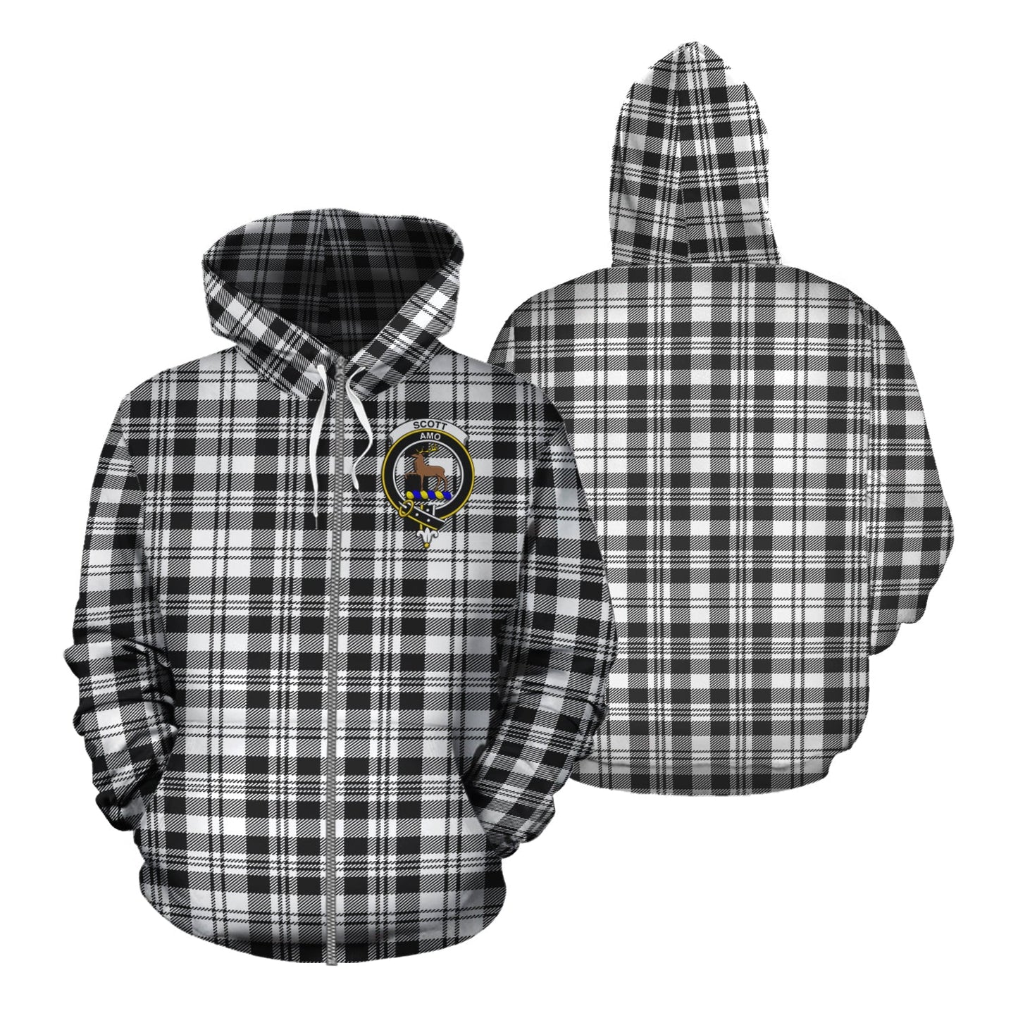 Printivon Scott Black White Tartan Hoodie