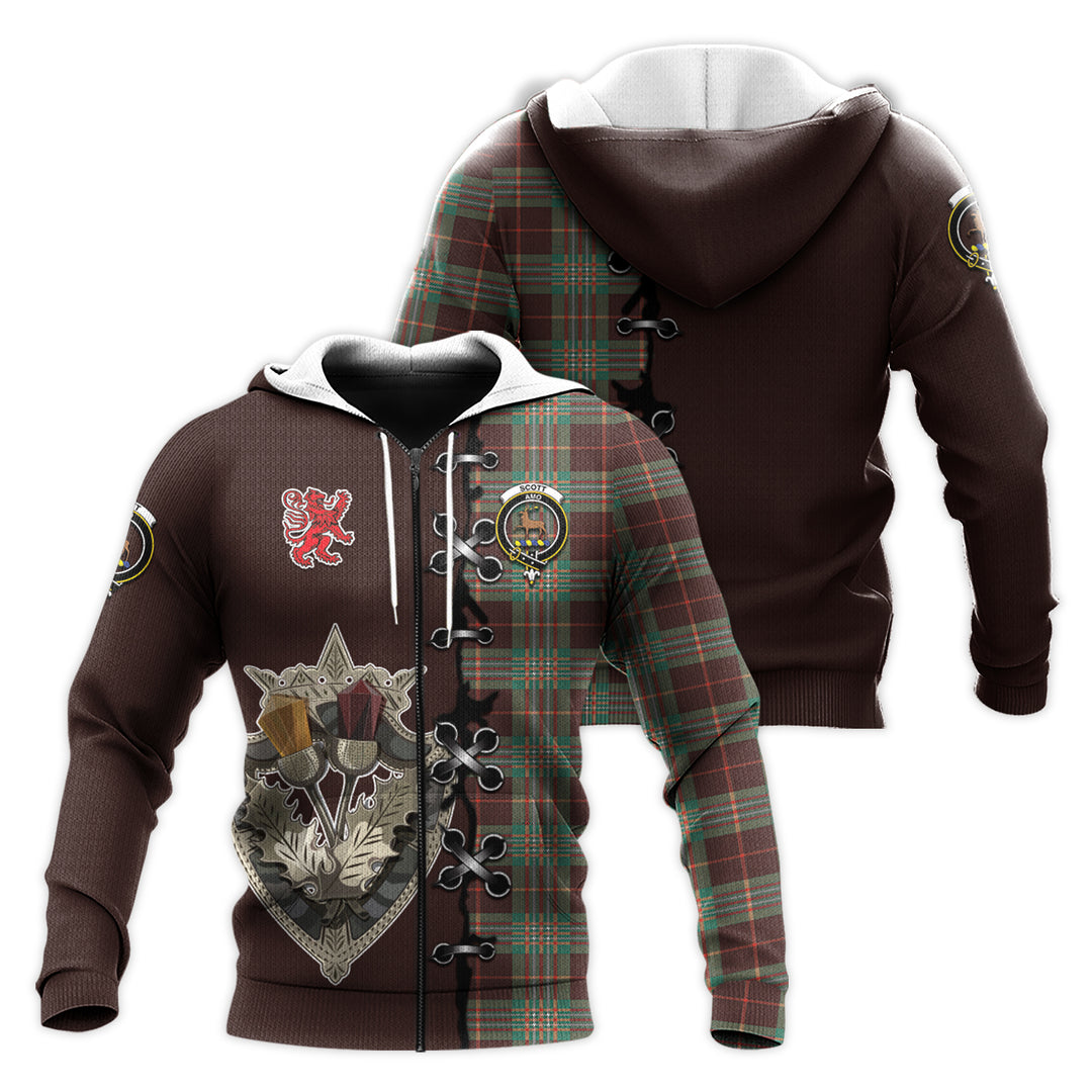 Printivon Scott Brown Ancient Tartan Hoodie Lion Rampant And Celtic Thistle Style