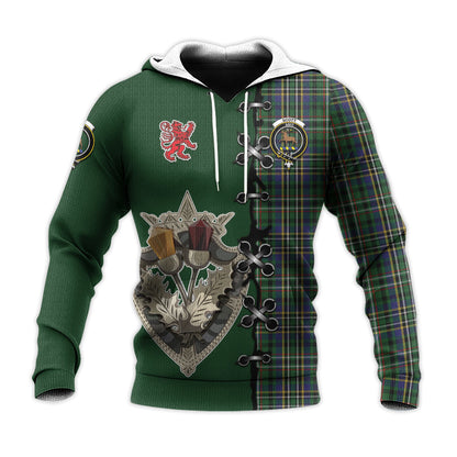 Printivon Scott Green Tartan Hoodie Lion Rampant And Celtic Thistle Style
