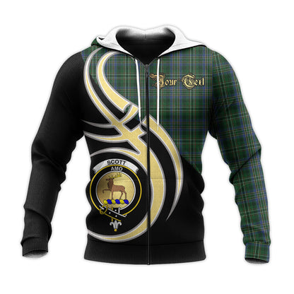 Printivon Scott Hunting Clan Believe In Me Crest Tartan Knitted Hoodie Custom Your Text