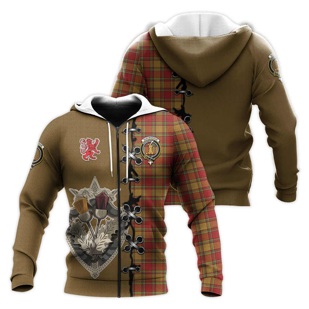 Printivon Scrymgeour Tartan Hoodie Lion Rampant And Celtic Thistle Style