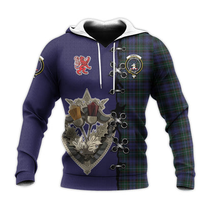 Printivon Sempill Tartan Hoodie Lion Rampant And Celtic Thistle Style