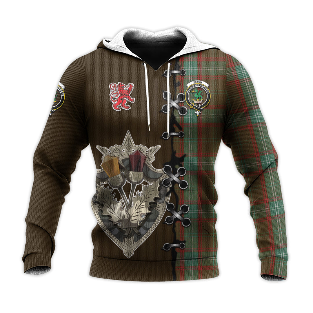 Printivon Seton Hunting Tartan Hoodie Lion Rampant And Celtic Thistle Style