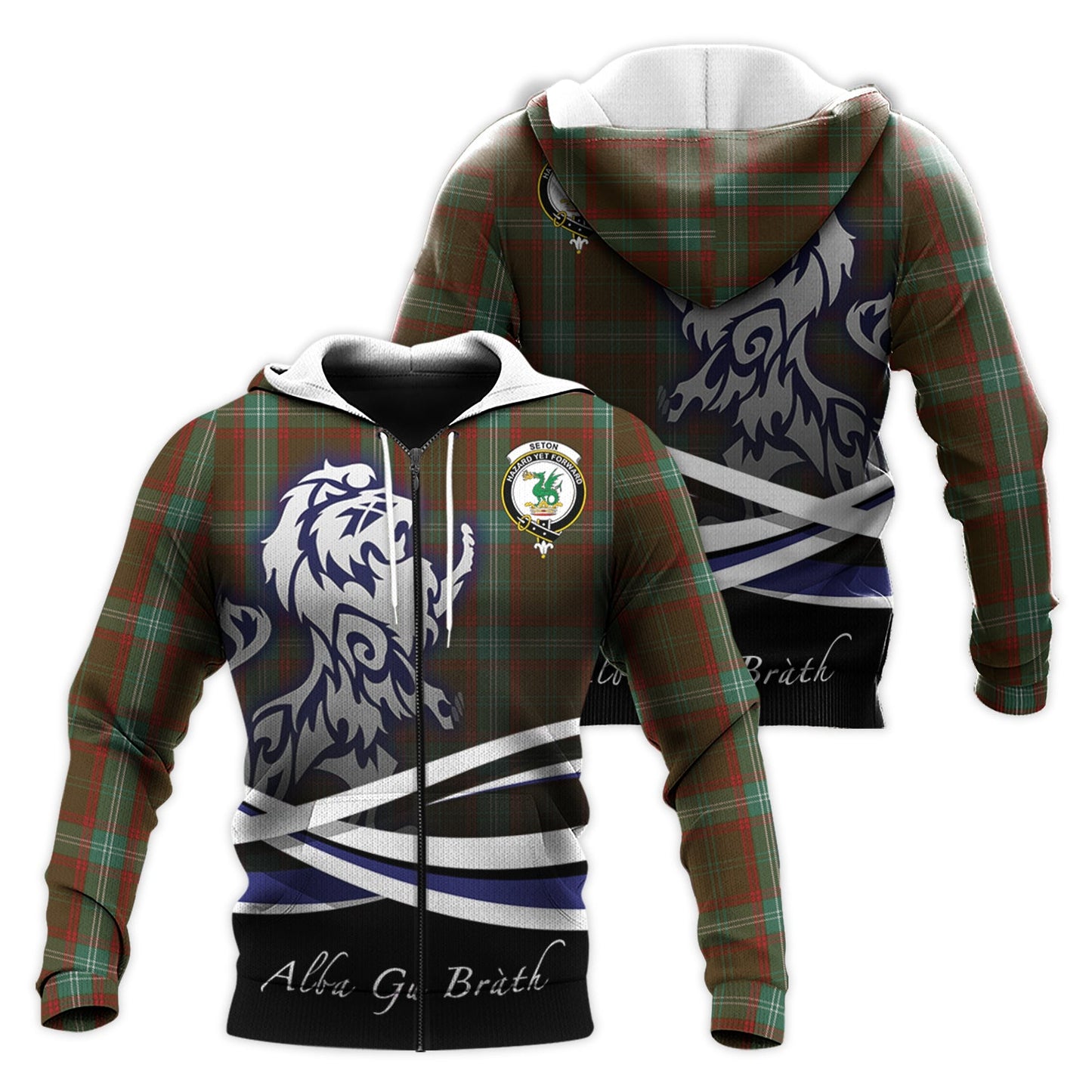 Printivon Seton Hunting Tartan Scottish Lion Hoodie