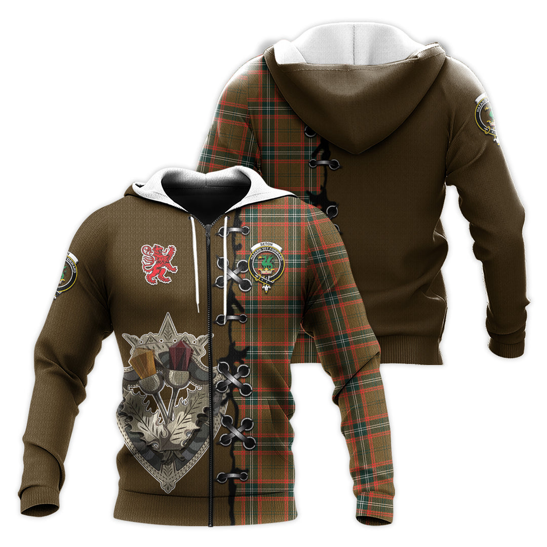 Printivon Seton Hunting Modern Tartan Hoodie Lion Rampant And Celtic Thistle Style