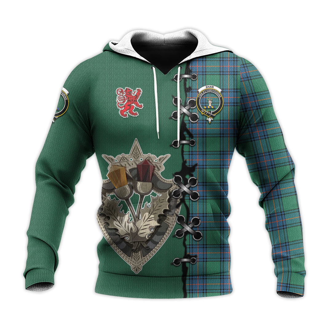 Printivon Shaw Ancient Tartan Hoodie Lion Rampant And Celtic Thistle Style