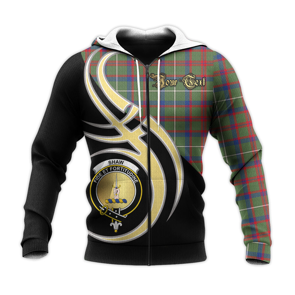 Printivon Shaw Green Modern Clan Believe In Me Crest Tartan Knitted Hoodie Custom Your Text