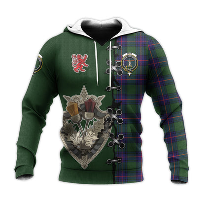 Printivon Shaw Modern Tartan Hoodie Lion Rampant And Celtic Thistle Style
