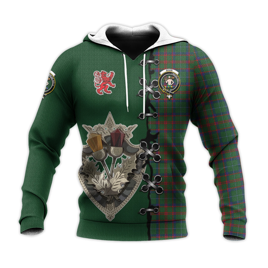Printivon Shaw Of Tordarroch Green Hunting Tartan Hoodie Lion Rampant And Celtic Thistle Style