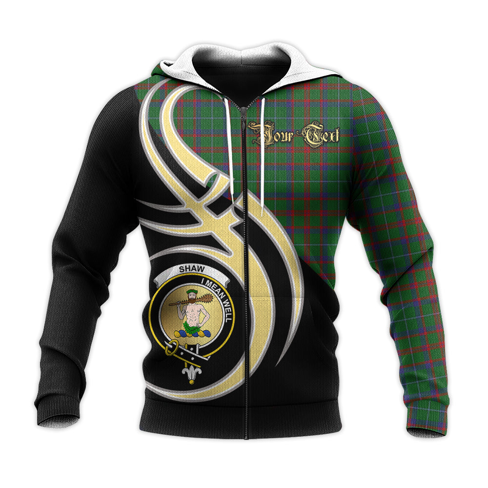 Printivon Shaw Of Tordarroch Green Hunting Clan Believe In Me Crest Tartan Knitted Hoodie Custom Your Text