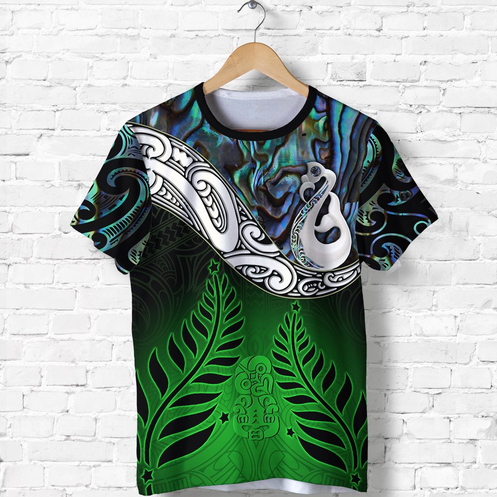 New Zealand Maori T Shirt - Manaia Paua Shell Glitter Green